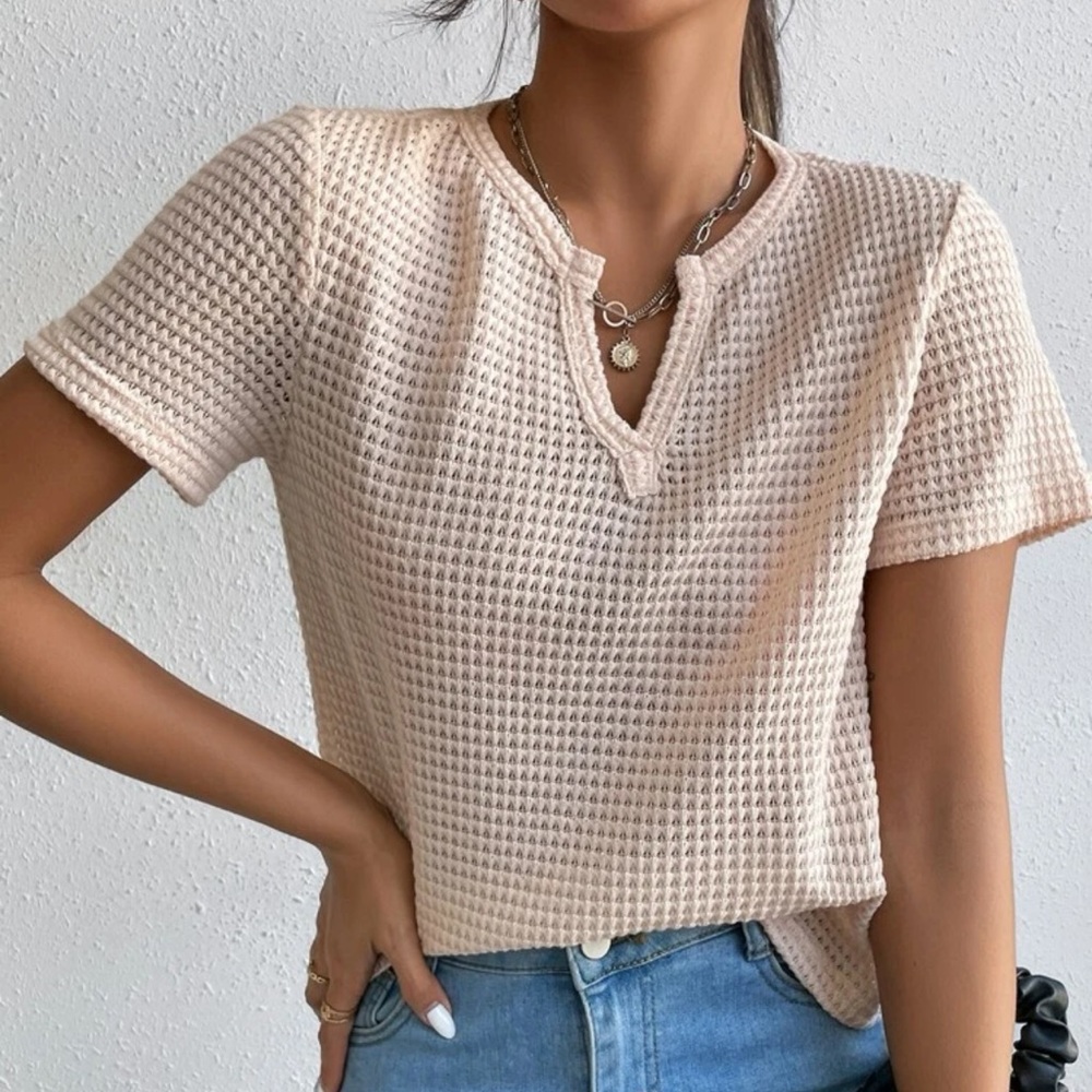 Notched Neckline Solid Tee